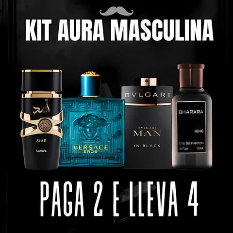 [Kit Aura Masculina] 4 Perfumes Premium: ASAD | BHARARA | VERSACE| BVLGARI