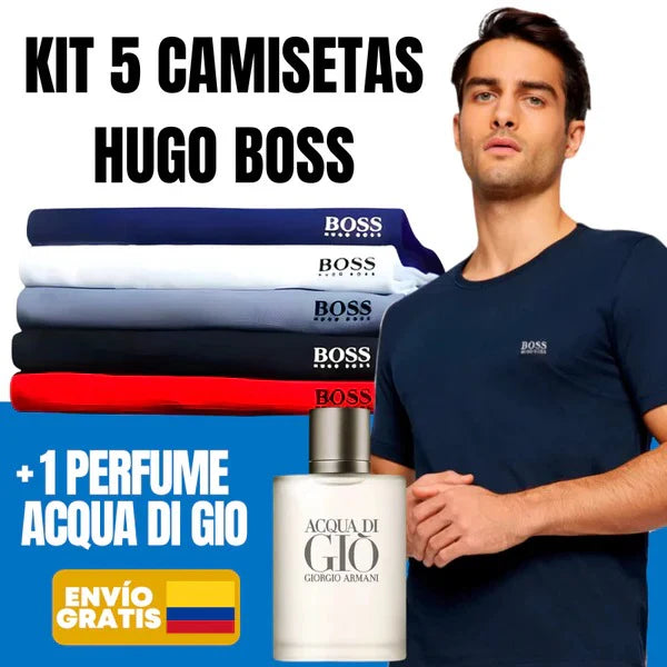 KIT X5 CAMISETAS BOSS 100% ORIGINAL + REGALO PERFUME ARMANI ¡OFERTA SOLO HOY!